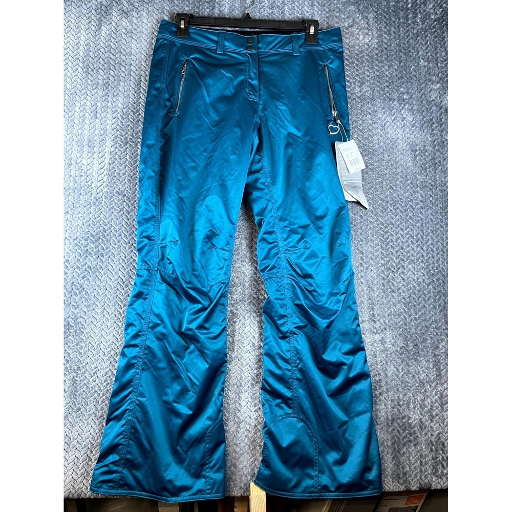 Obermeyer Ski Pants Womens 10 Royal Blue Satin Mid Rise Wide Leg Ankle Zip